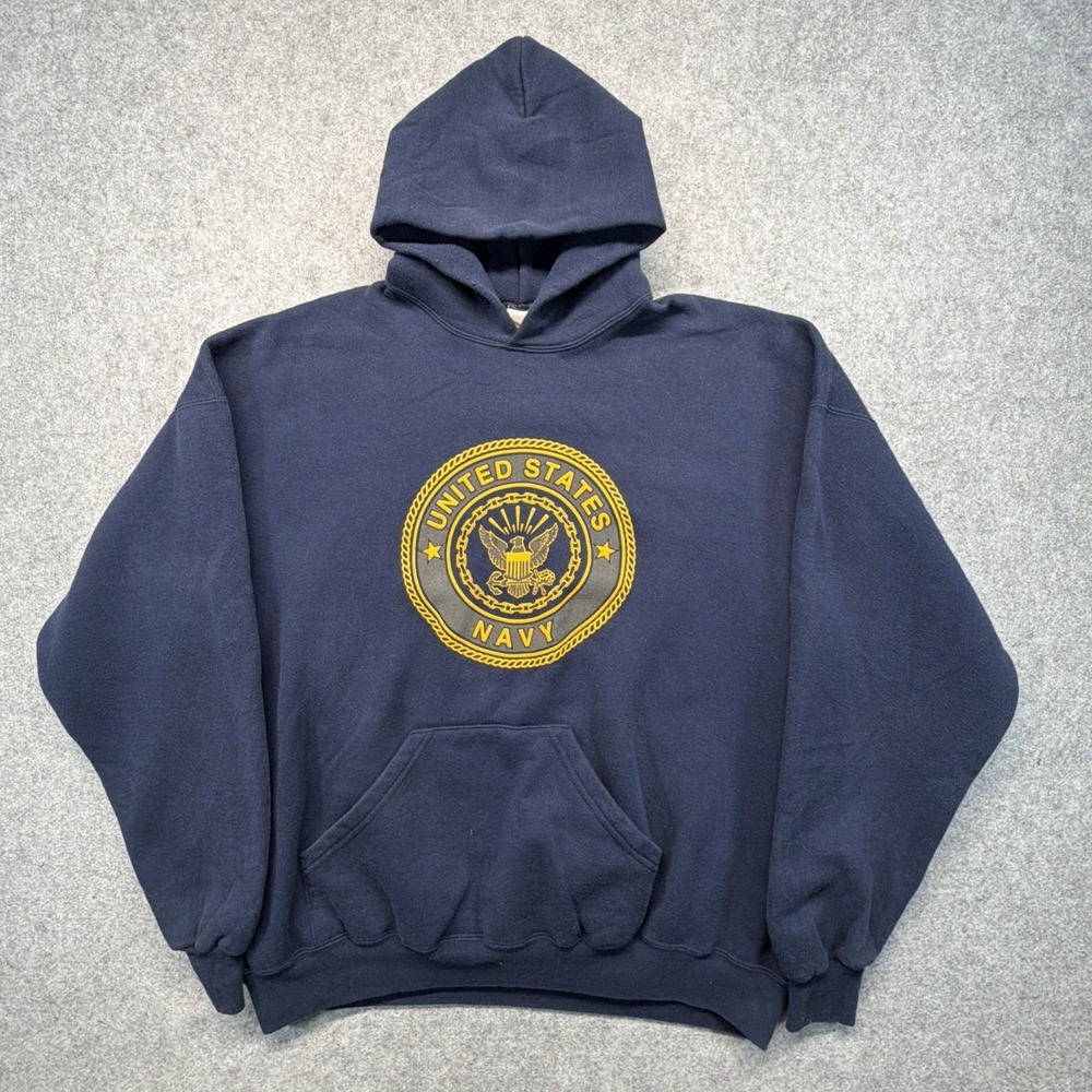 Vintage Soffe US Navy Hoodie 2XL USA Made Blue Military Sweatshirt